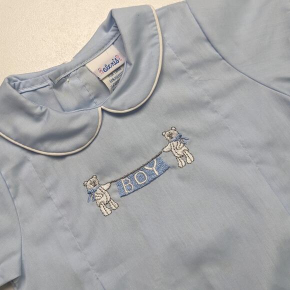 Vintage Alexis Romper Baby Boys Size 6m Blue Banner Pregnancy Announcement - Picture 2 of 5